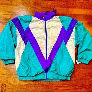 Vtg Casual Isle Purple, White & Teal Windbreaker Jacket size XL